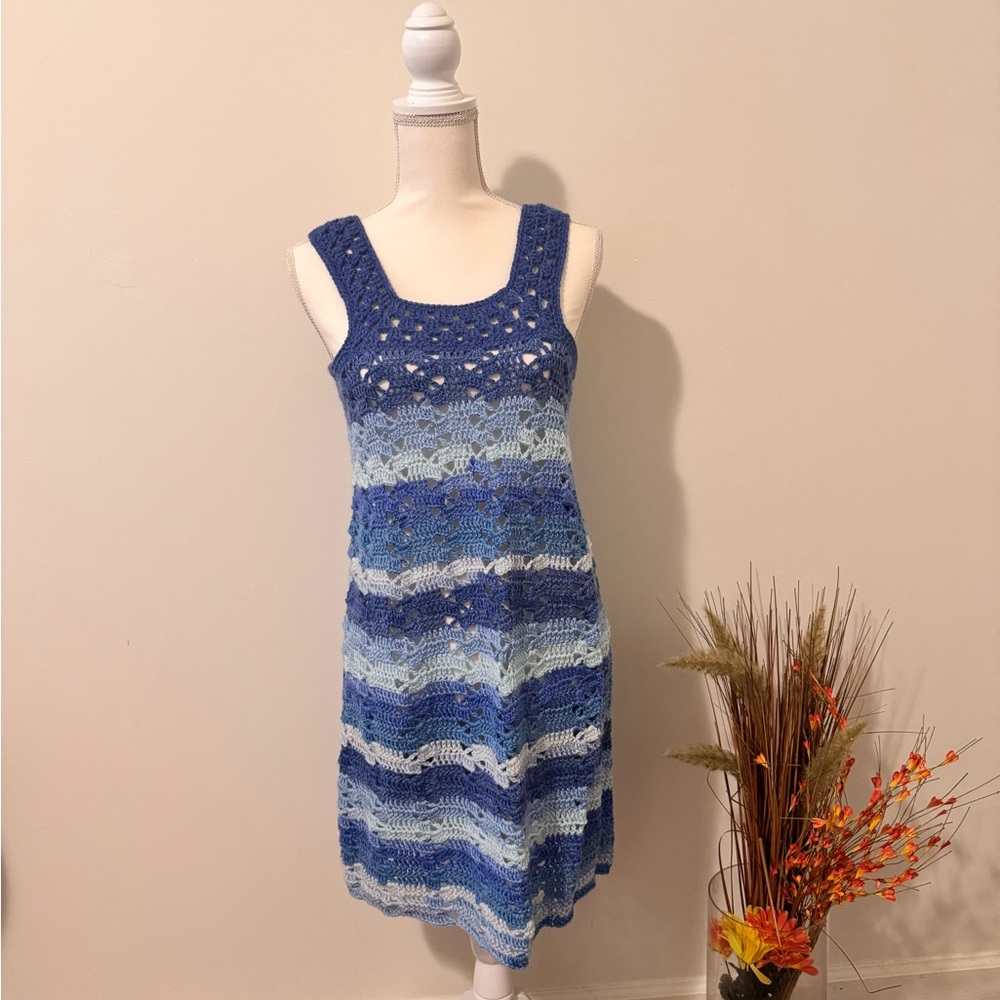 Blue and White Crochet Dress